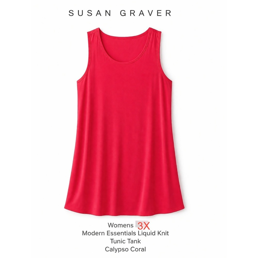 Susan Graver Modern Essentials Liquid Knit Tunic Tank Calypso Coral Womens 3X